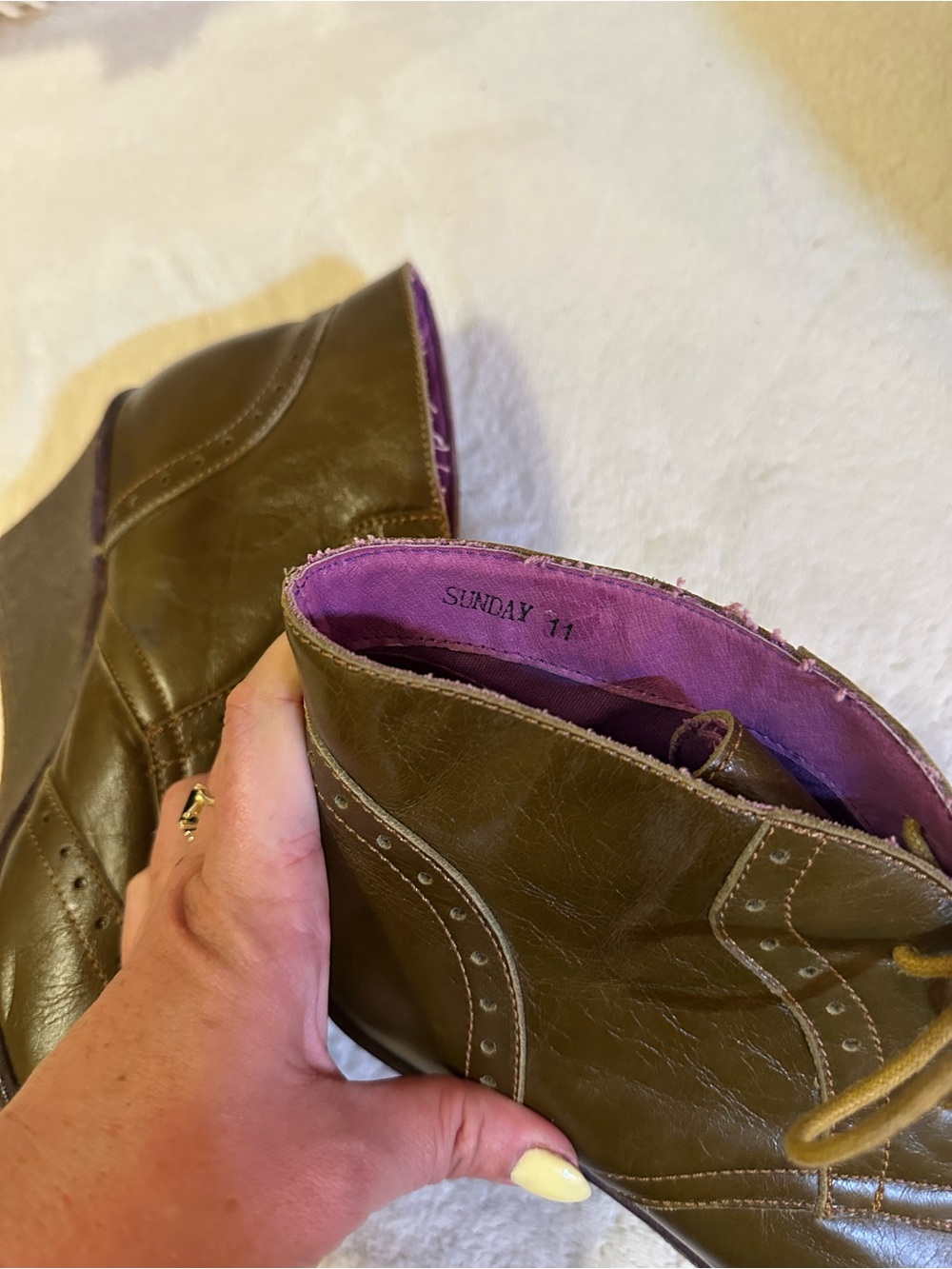Jump Sunday Wedge Ankle Boots Size 11 Olive Lace Up Oxford Style Booties Shoes - Picture 4 of 6